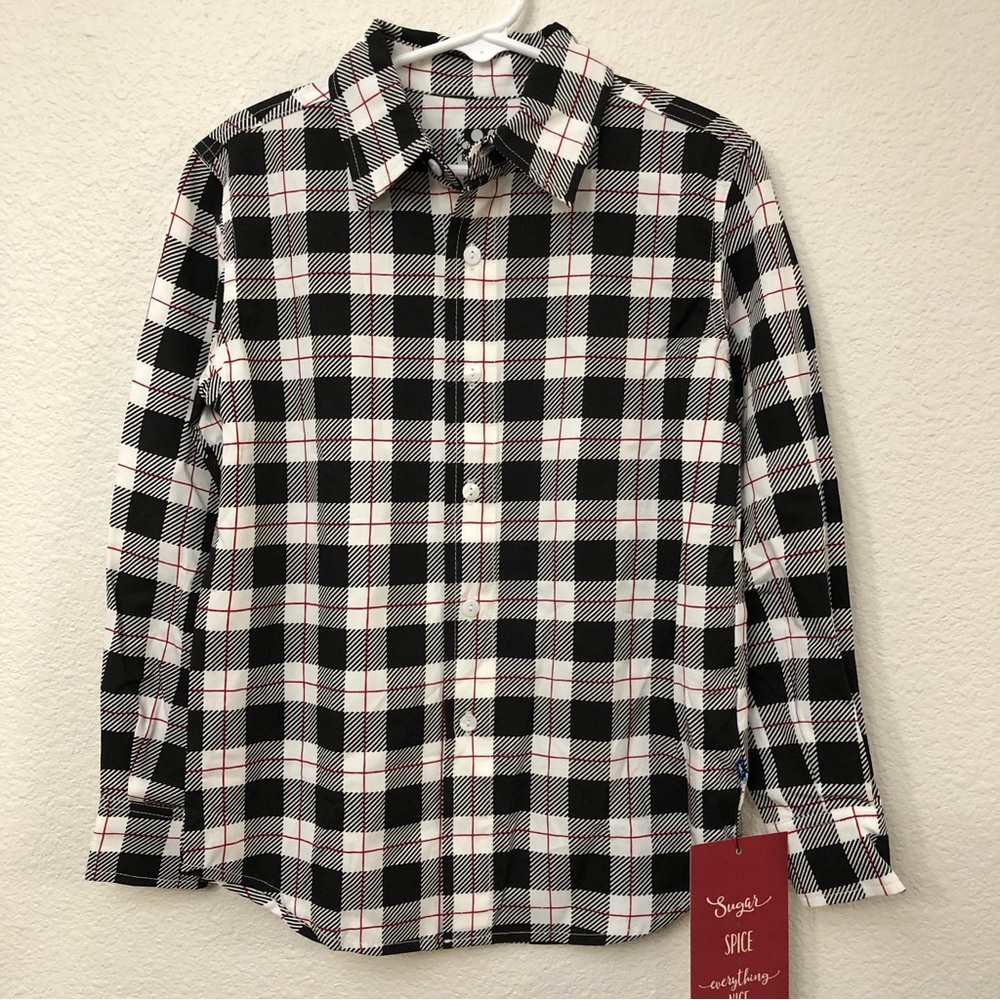 NWT Kickee Pants Kids Christmas Print Long Sleeve Button Down Plaid Shirt